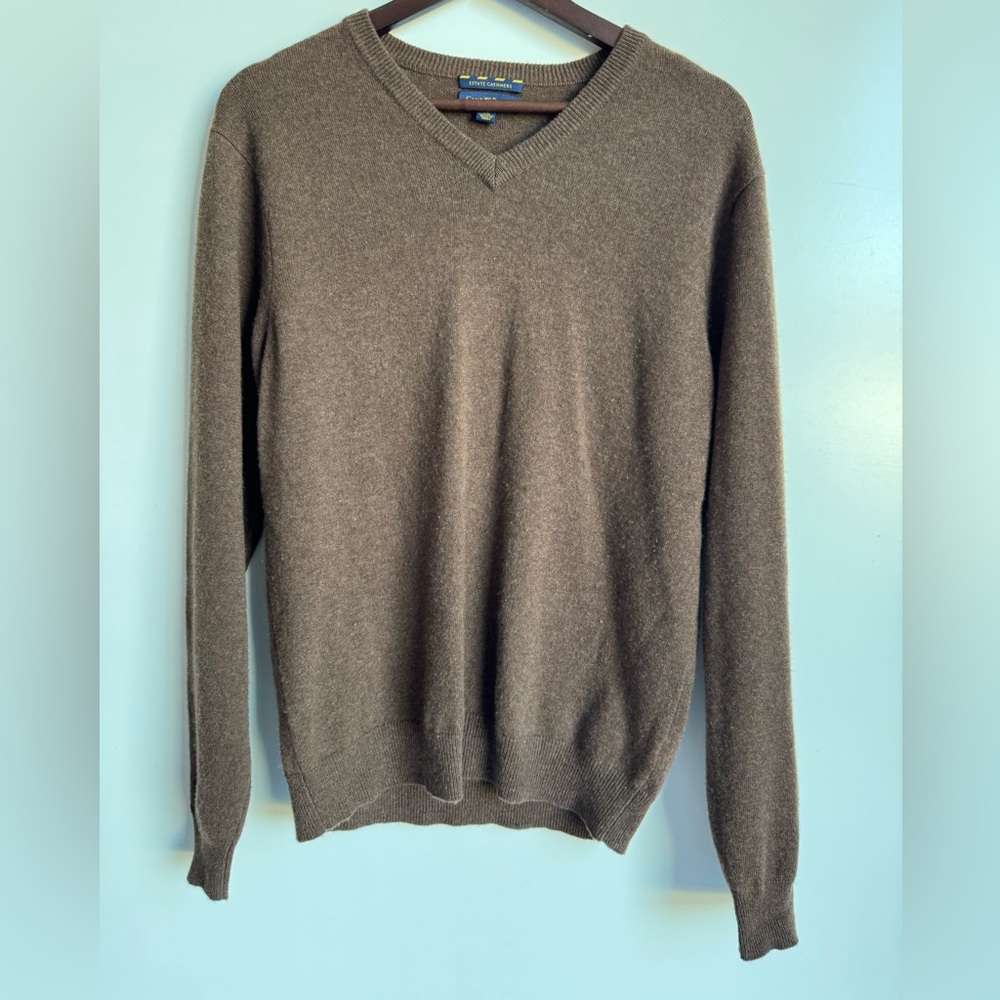 100% Cashmere Club Room Men's V-Neck Sweater - Brown (Small)